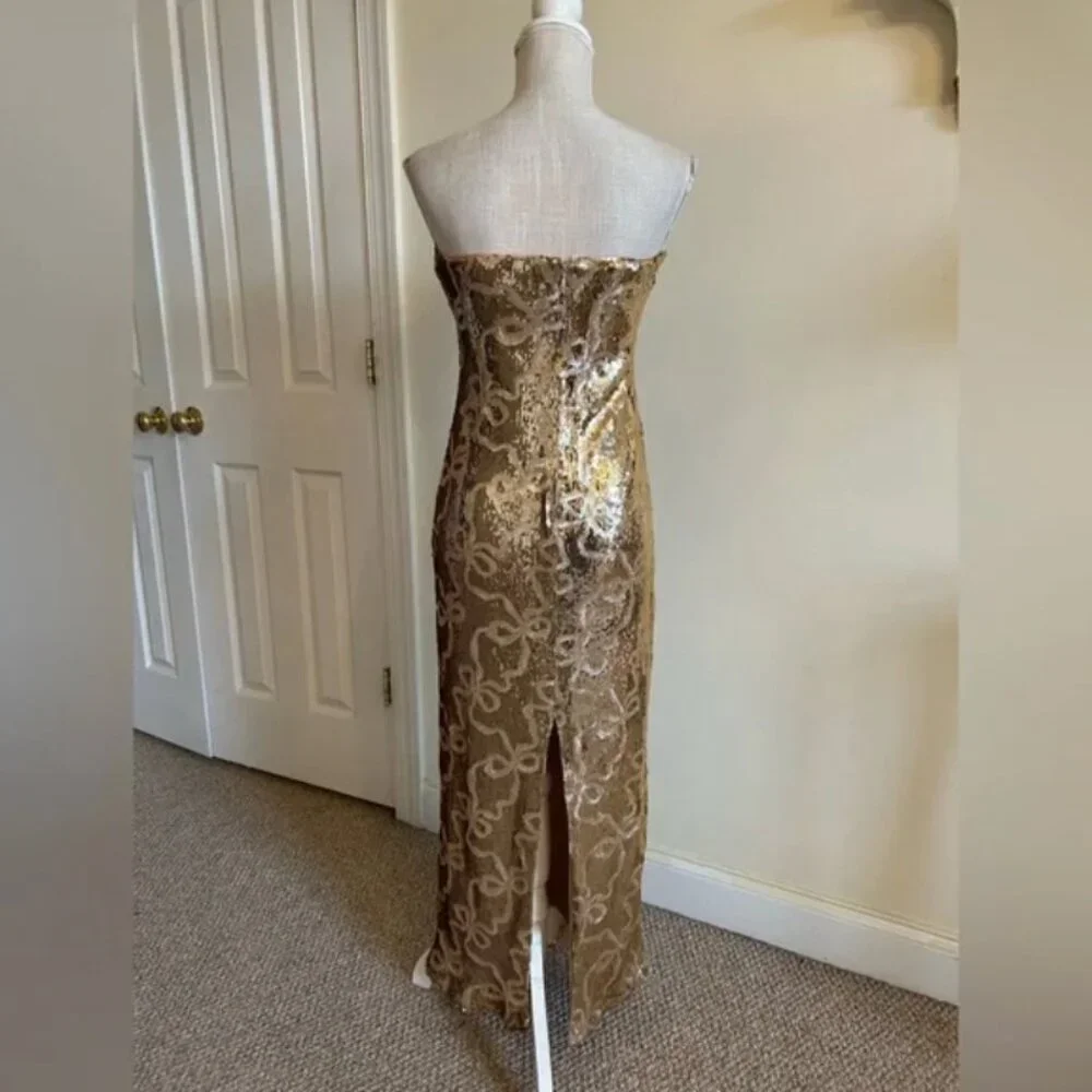 Anthropologie If by Sea Maxi Strapless Gold Sequence Dress size S - Picture 6 of 11